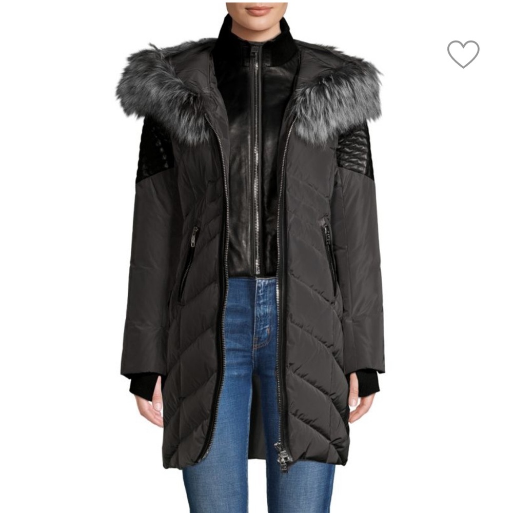 Series by Nicole Benisti Cortina Leather & Fox Fur Trim Down Jacket